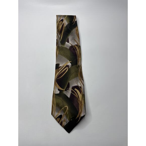 J. Garcia Green Tree Collection Thirty 100% Silk Tie Abstract Green/Brown/Gold - Picture 1 of 5